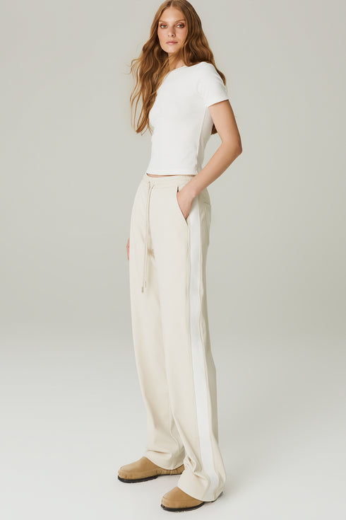 CALÇA MALHA FAIXA NATURAL/ OFF WHITE
